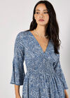 Metallic Dobby Paisley Mini Dress, Blue, large