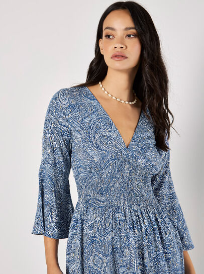 Metallic Dobby Paisley Mini Dress
