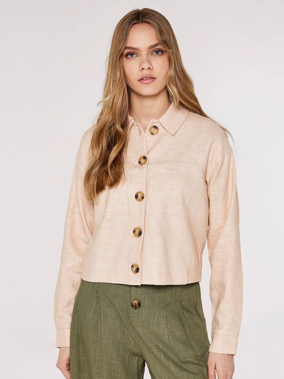 Linen Crop Jacket, Stone, large