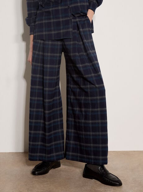 Check Print Wide-Leg Trousers