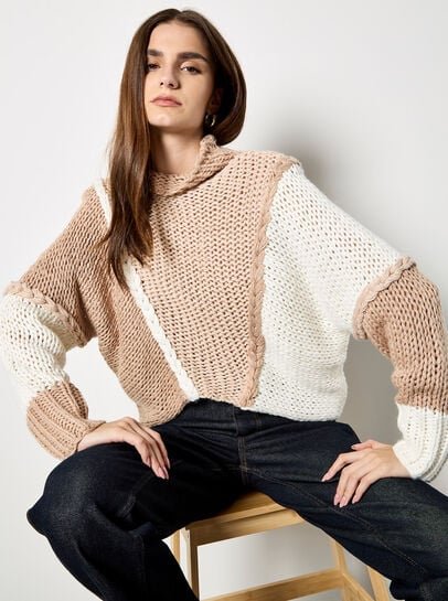 Colour Block Cable Chunky Knit Jumper