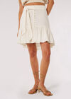 Linen Blend Button-Down Mini Skirt, Cream, large