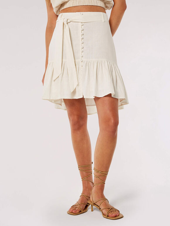 Linen Blend Button-Down Mini Skirt, Cream, large