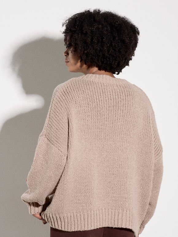 Embroidered Flower Jumper, Mocha, large