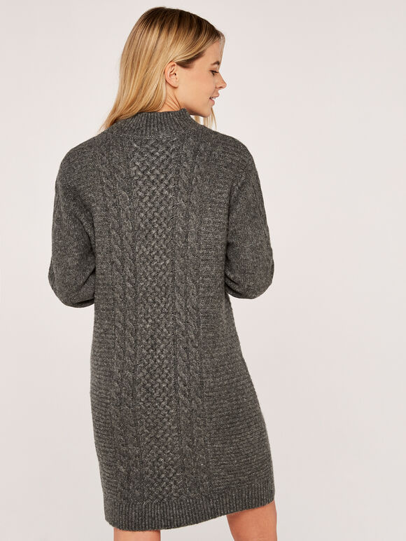 Cable Knit Dress, Grey, large