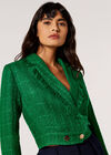 Fringed Cropped Tweed Blazer, Green, large