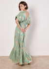 Gold Foil Floral Maxi Dress, Mint, large