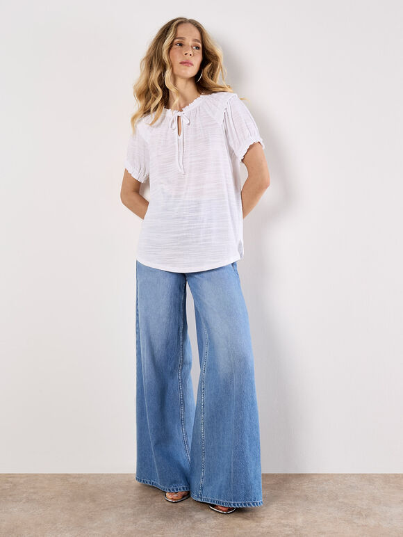 Ruffle Detail Jersey T-Shirt, White, large