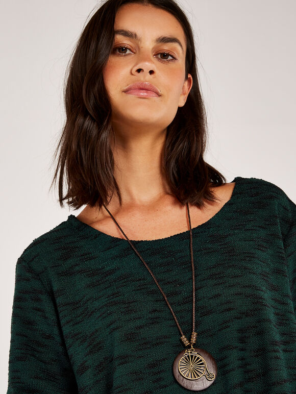 Necklace Slub Long Sleeve Top, Green, large