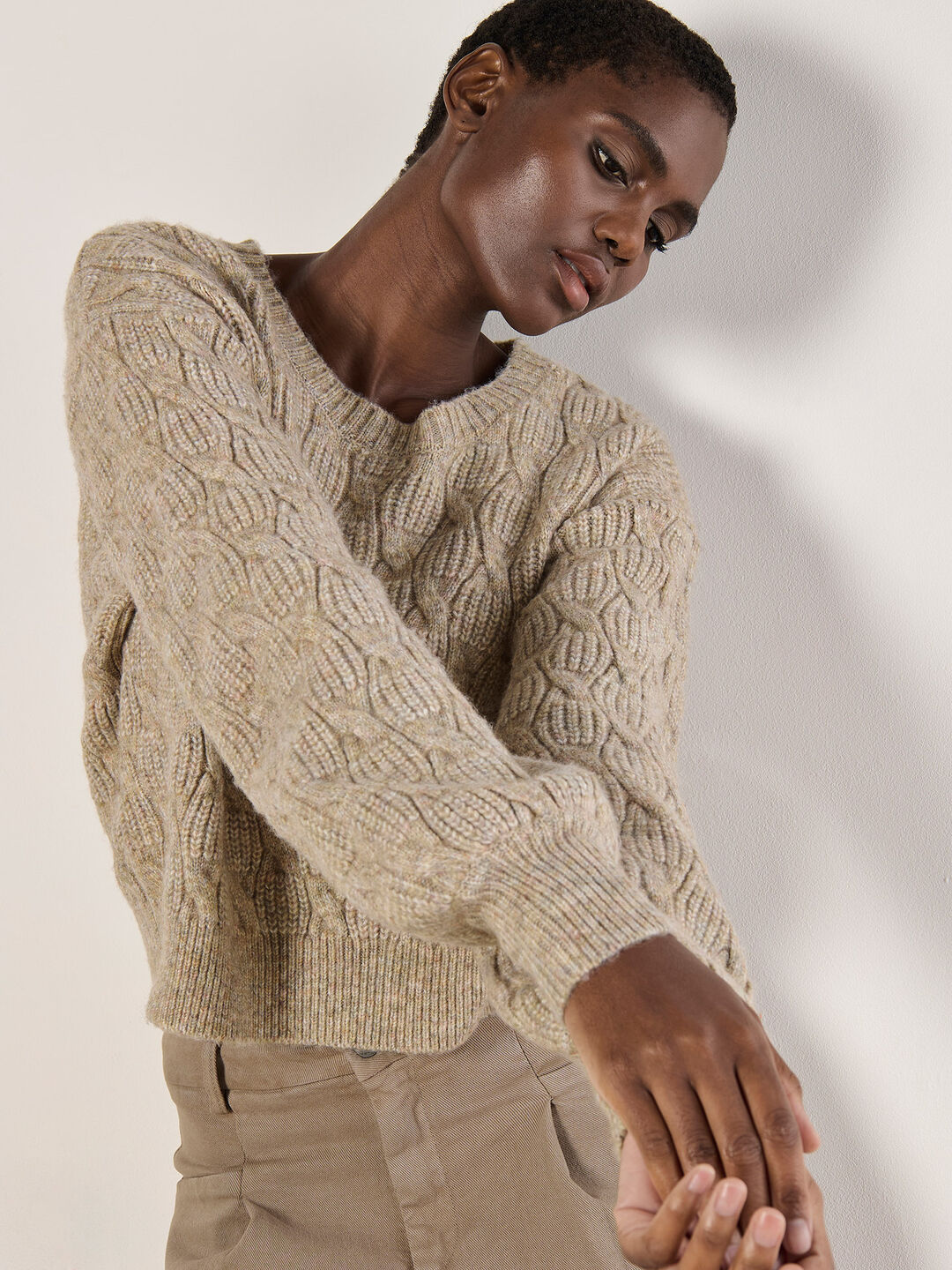 Flecked Braid Cable Knit Jumper