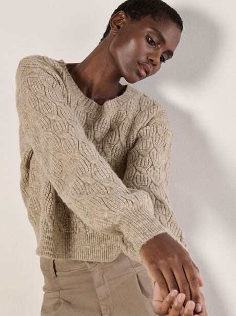 Flecked Braid Cable Knit Jumper