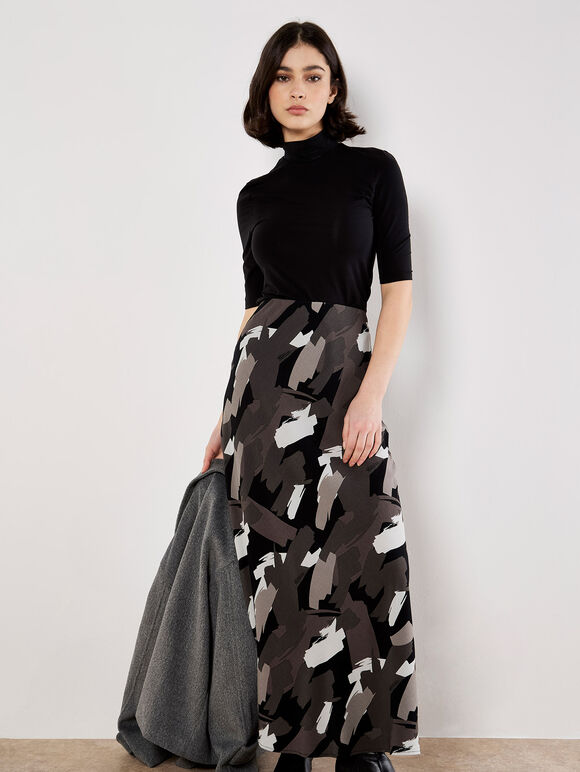 Brushstroke Bias Maxi Skirt, Dark Grey - Charcoal, large