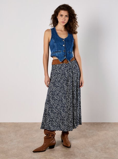 Brush Dot Belted Skirt