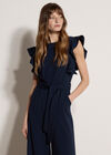 Ruffle Sleeve Jersey Jumpsuit, Navy, large