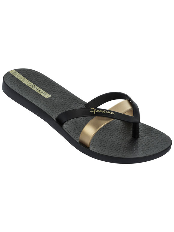 Schwarzgoldener Flip-Flop, Schwarz, groß