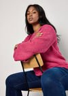 Curve Bell Sleeve Boucle Jumper, Fuchsia, large