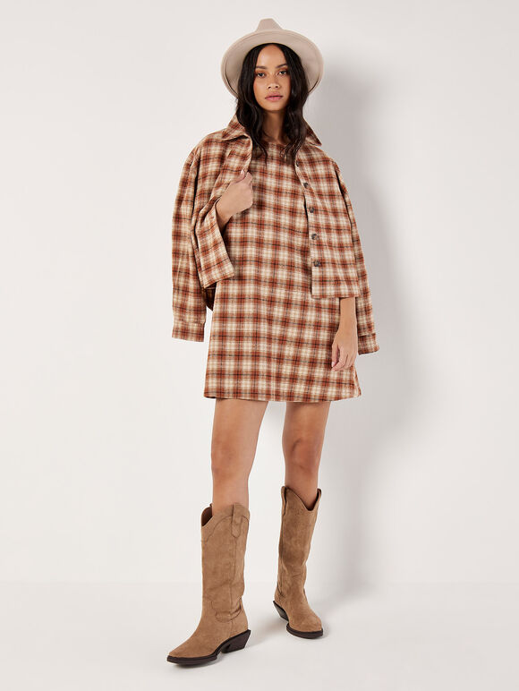 Check Print Swing Mini Dress, Rust, large