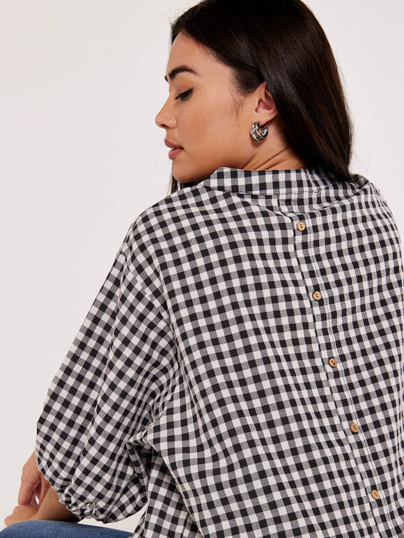 Classy Gingham Oversized Shirt, Black, large
