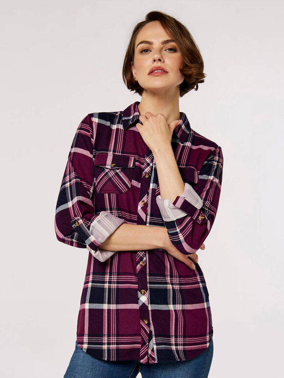 Classic Check Print Shirt, Red, large