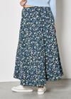 Floral Print A-Line Midaxi Skirt, Navy, large