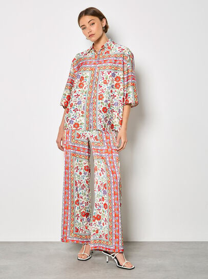 Floral Scarf Print Satin Shirt