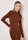 Ribbed Knit Midi Dress, Rust, large