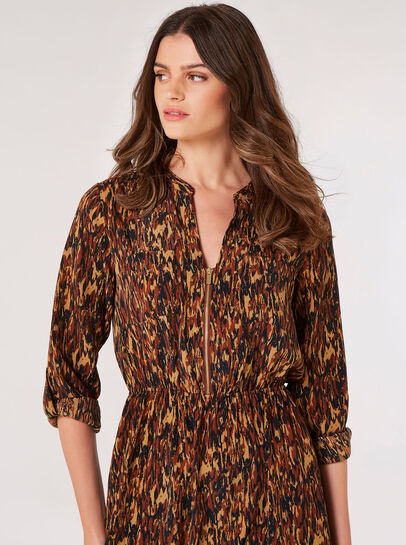 Texture Print Zip Midi Dress