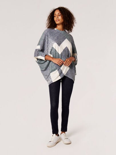 Batwing Geometric Jersey Top