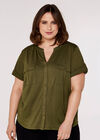 Curve Military V-Neck Top, Khaki, large