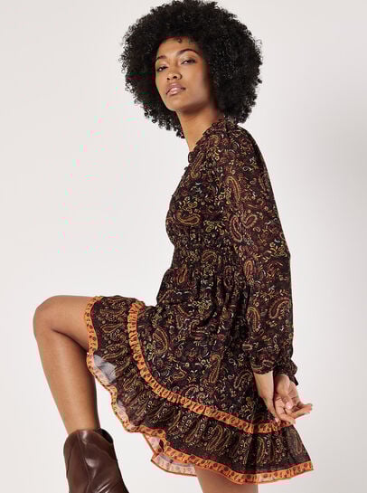 Paisley Ruffle Mini Dress