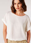 Rolled Sleeves Simple T-Shirt, Cream, large