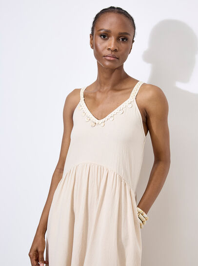 Bead Embellished Cotton Midaxi Dress