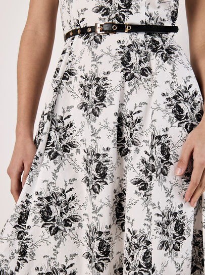 Rose Print Fit and Flare Midi Dress