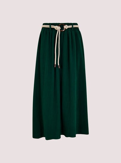Rope Belt Cotton Midi Skirt