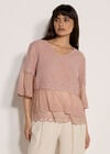 Embroidered Cotton Mesh Blouse, Pink, large