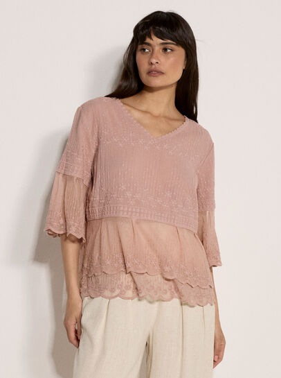 Embroidered Cotton Mesh Blouse