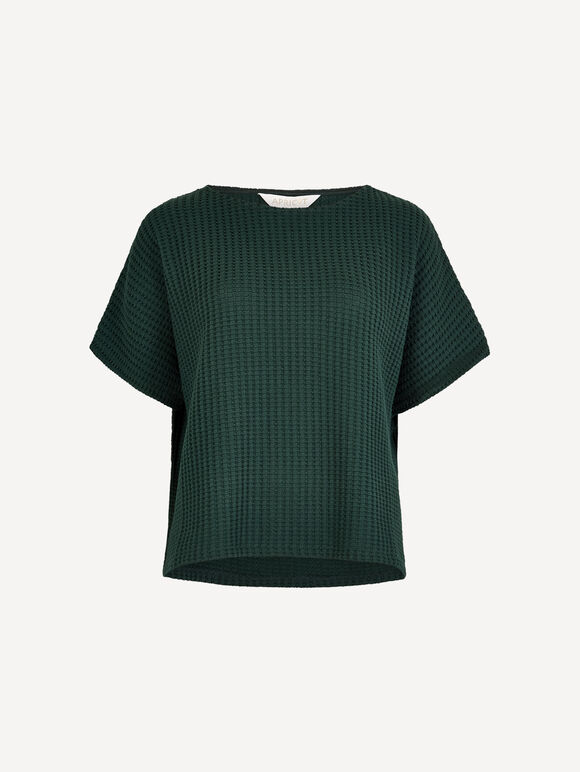 Waffle Knit Oversized T-Shirt, Green, large