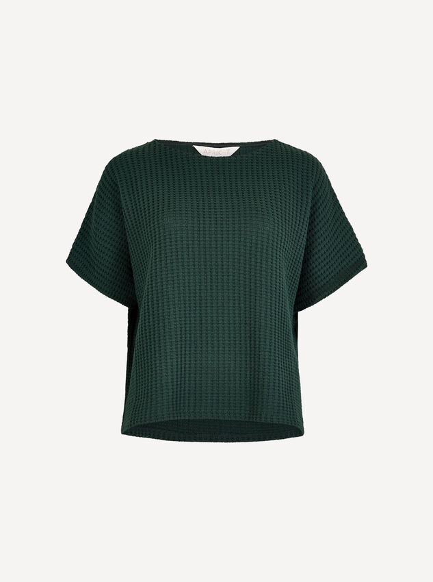 Waffle Knit Oversized T-Shirt, Green, large