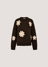 Chunky Knit Flower Applique Jumper, Brown, large