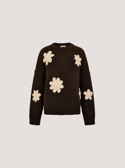 Chunky Knit Flower Applique Jumper