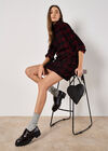 Check Cotton Corduroy Mini Dress, Red, large