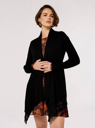 Crochet Lace Ribbed Waterfall Cardigan