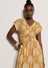 Fan Print Midaxi Dress, Mustard, large