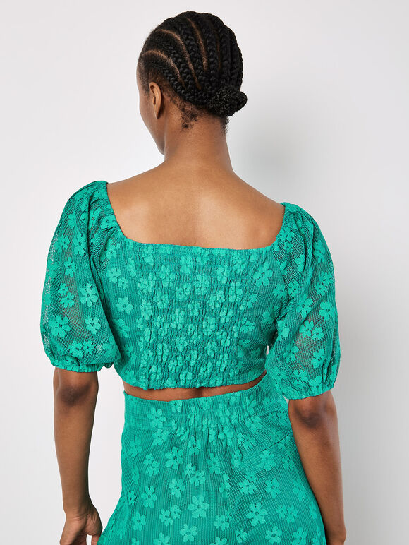 Daisy Mesh Cropped Top, Green, large