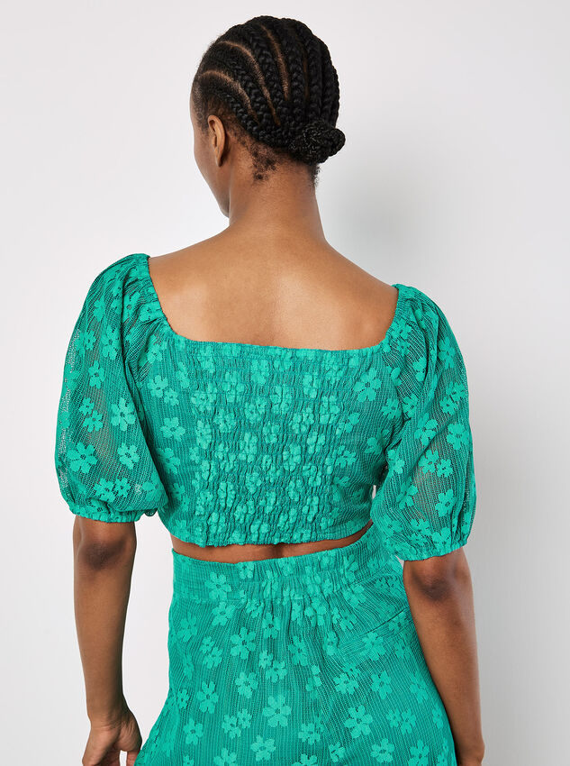 Daisy Mesh Cropped Top, Green, large