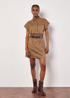 Utility Shirt Mini Dress, Brown, large