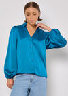 Soft Satin Shirt, Blue, large
