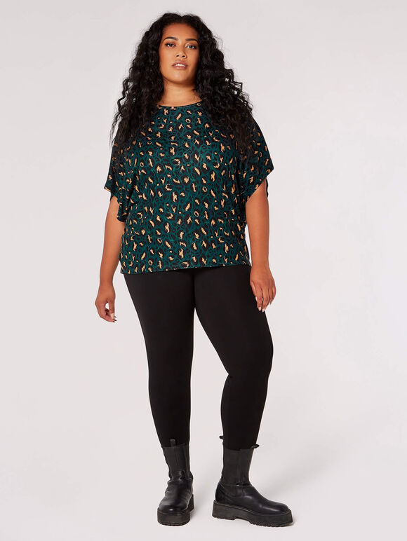 Curve Brushed Cheetah Batwing Top, Green, large