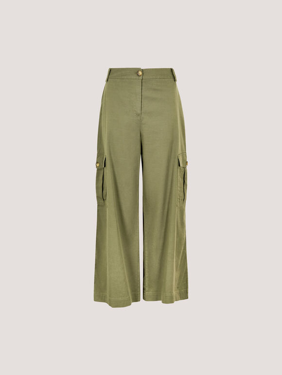 Wide Leg Chino Trousers, Khaki, large