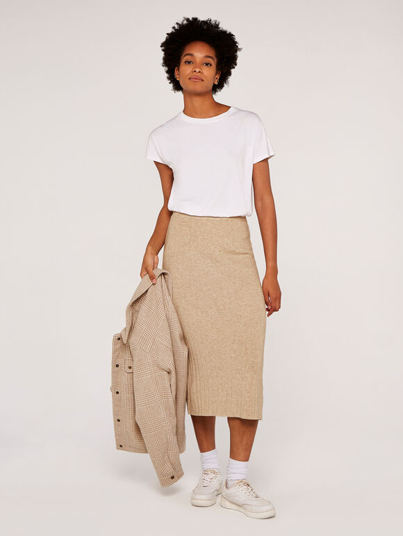 Ribbed Knit Skirt, Stone, large